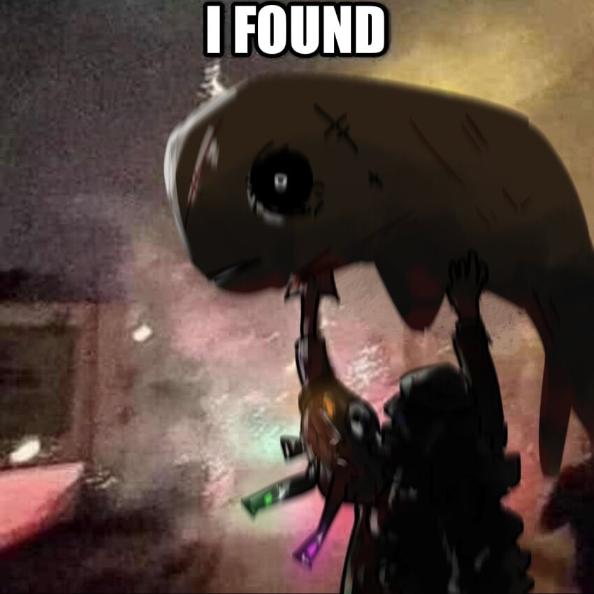 1girl, ahab_(project_moon), animal, commentary, e.g.o_(project_moon), english_commentary, english_text, fireworks, gasharpoon_(e.g.o), hands_up, harpoon, hat, highres, holding, holding_animal, i_found_(meme), limbus_company, long_hair, meme, old, old_woman, project_moon, prosthesis, prosthetic_arm, the_pallid_whale, unower_s