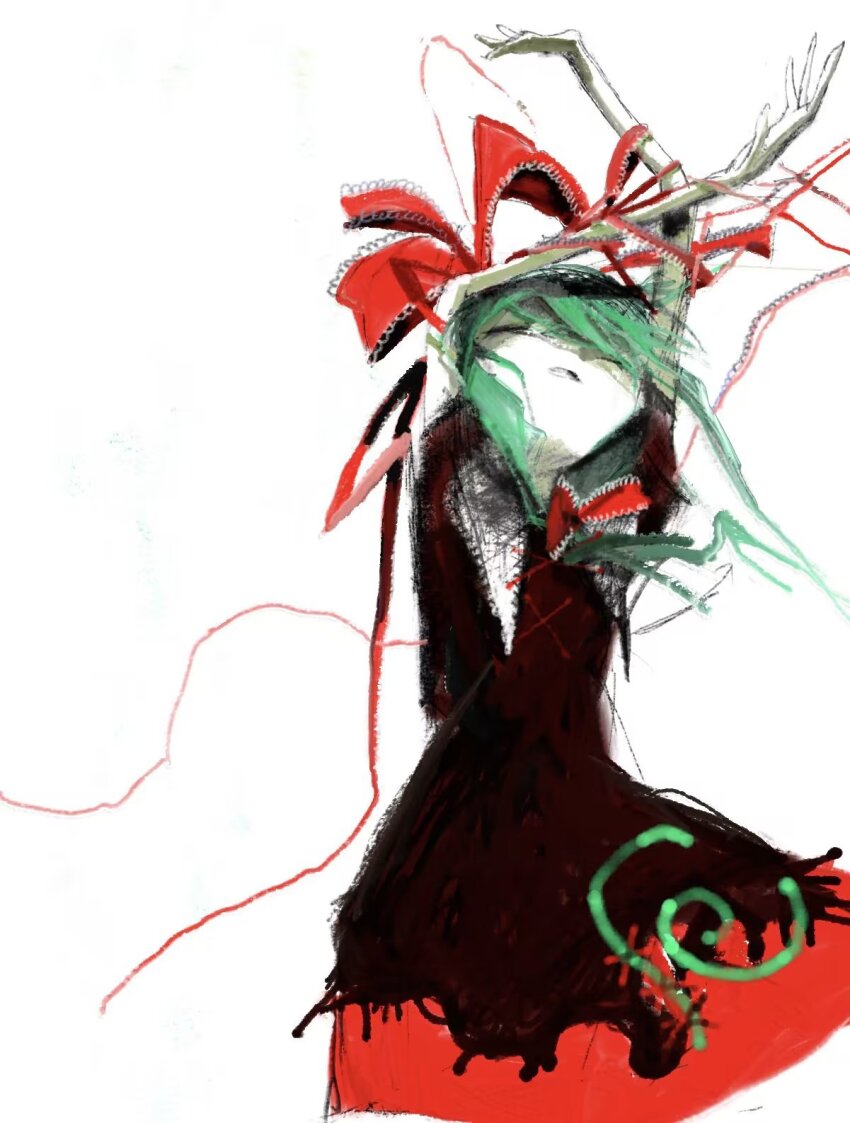 1girl, arms_up, bow, closed_eyes, cowboy_shot, crossed_arms, dress, fabit609