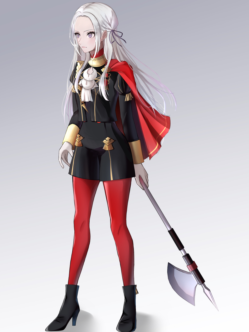 1girl, absurdres, arururunnnn, axe, black_boots, black_jacket, black_skirt, boots