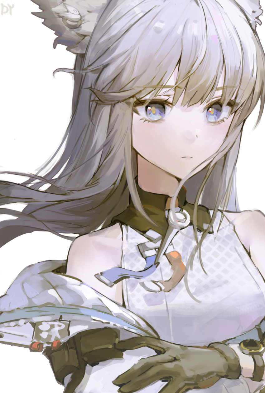 1girl, absurdres, animal_ears, arknights, arknights:_endfield, arms_under_breasts, bare_shoulders, bird_ears