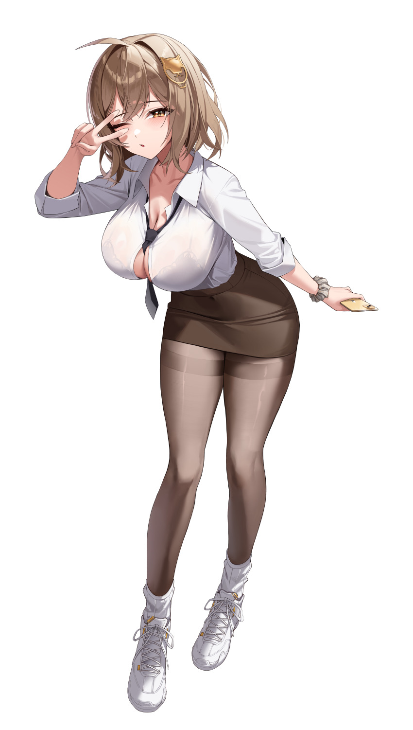 1girl, 4q_(lokcy516), absurdres, ahoge, alternate_costume, anis_(nikke), between_breasts, black_bra