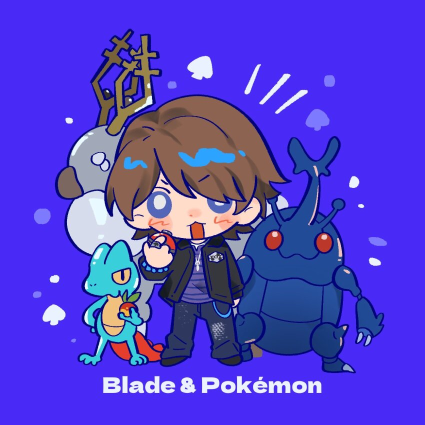 1boy, 2786867956wuyu, alternate_color, animification, arm_at_side, black_shoes, blue_background, blue_eyes