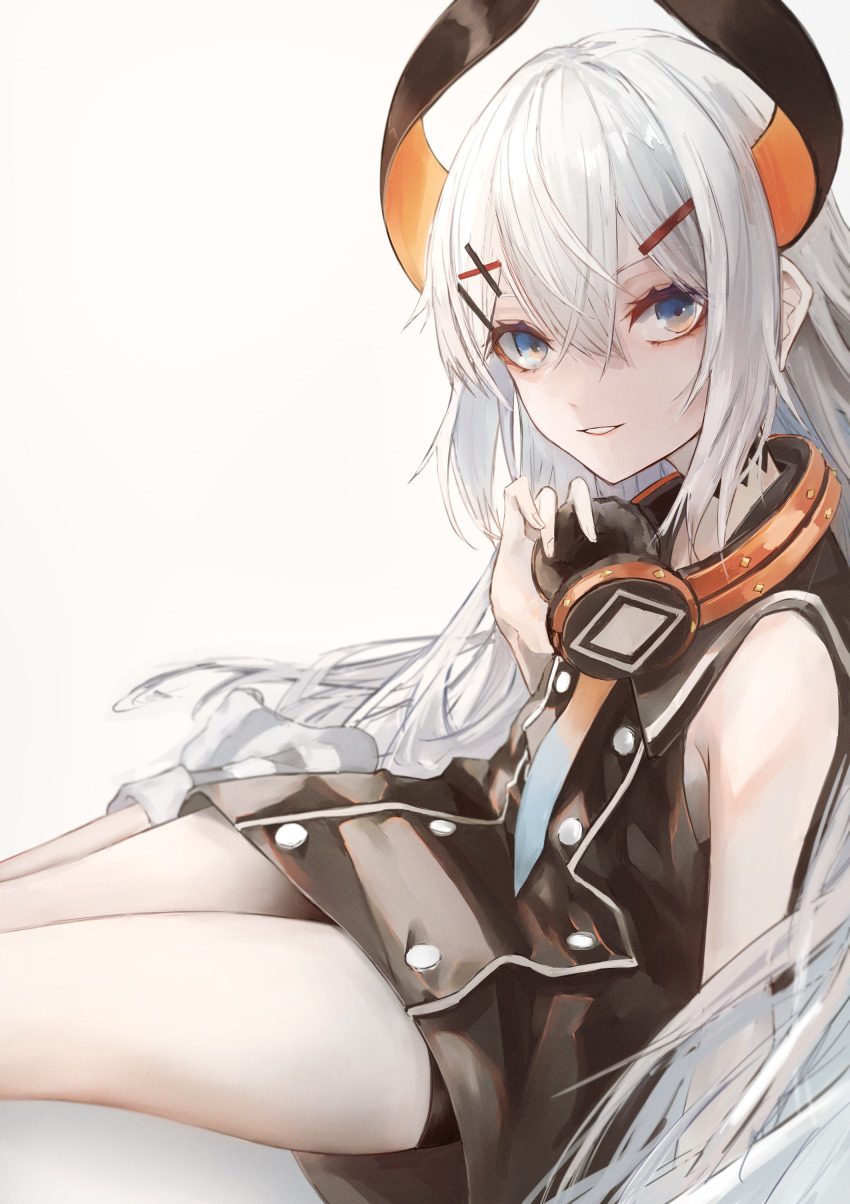 1girl, absurdres, bike_shorts, commentary_request, dress, headphones, highres, horns