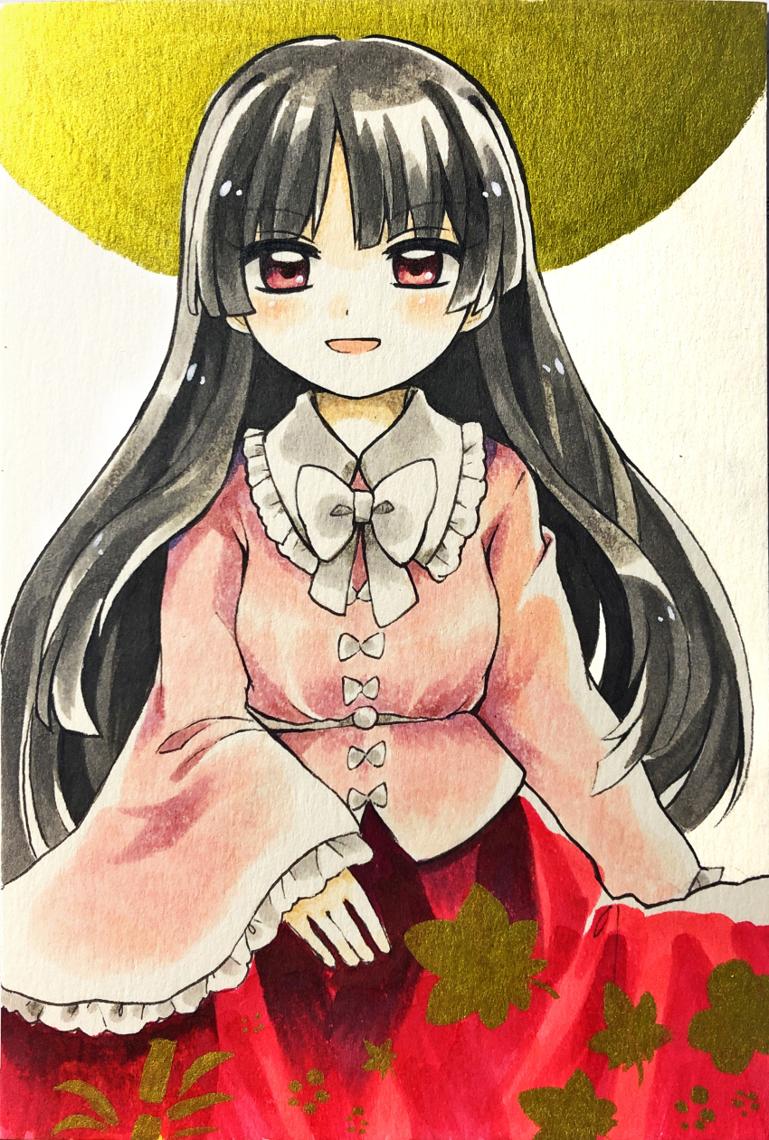 1girl, absurdres, bad_id, bad_pixiv_id, black_hair, blunt_bangs, bow, bowtie