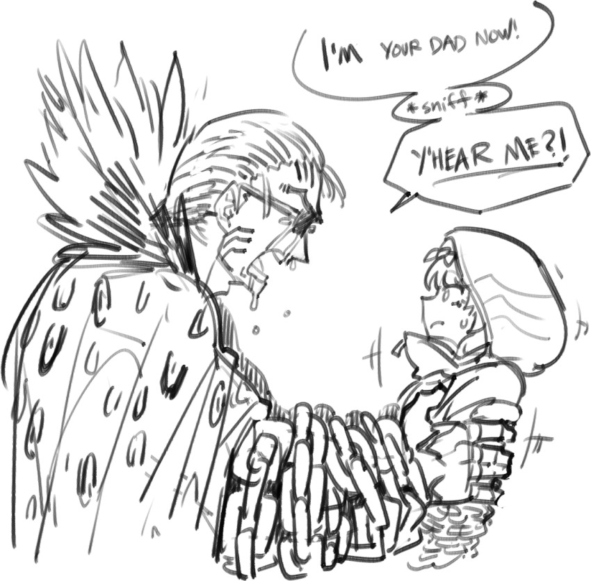 1boy, 1girl, bow, chain, chain_around_arm, coat, commentary, crying