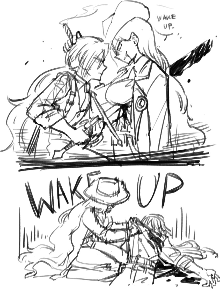 1boy, 1girl, bleeding, blood, blood_from_mouth, blood_on_clothes, blood_on_face, blood_splatter