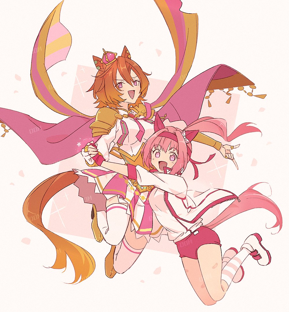 2girls, animal_ears, armor, bandaid, bandaid_on_leg, boots, bow, breasts