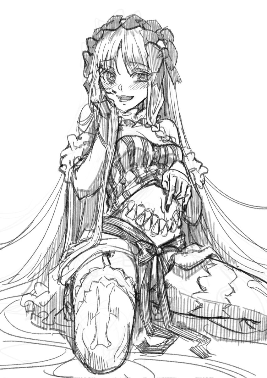 1girl, baixiang1234567, blush, breasts, commentary_request, dress, fate/strange_fake, fate_(series)