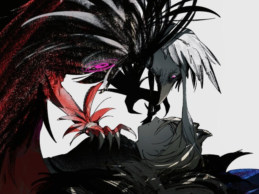 1boy, 1girl, alternate_costume, alternate_universe, animal_ears, armor, beak, bent_over