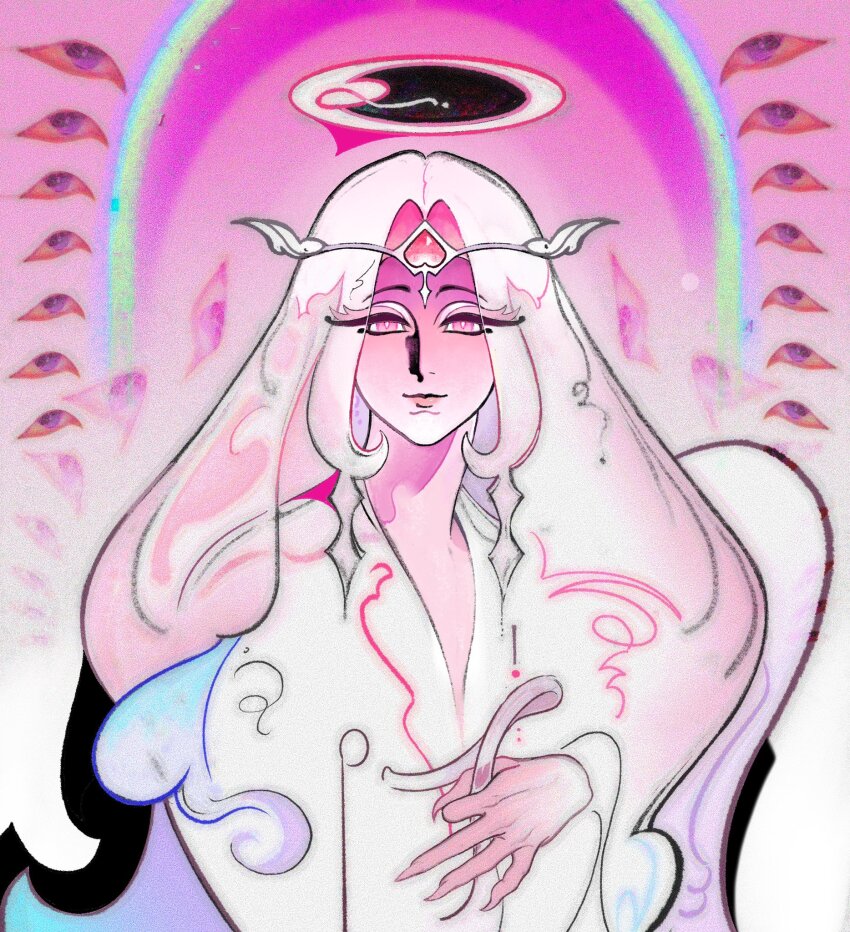 1girl, angel, colored_skin, commentary, cookie_run, cookie_run:_kingdom, demon_girl, dress