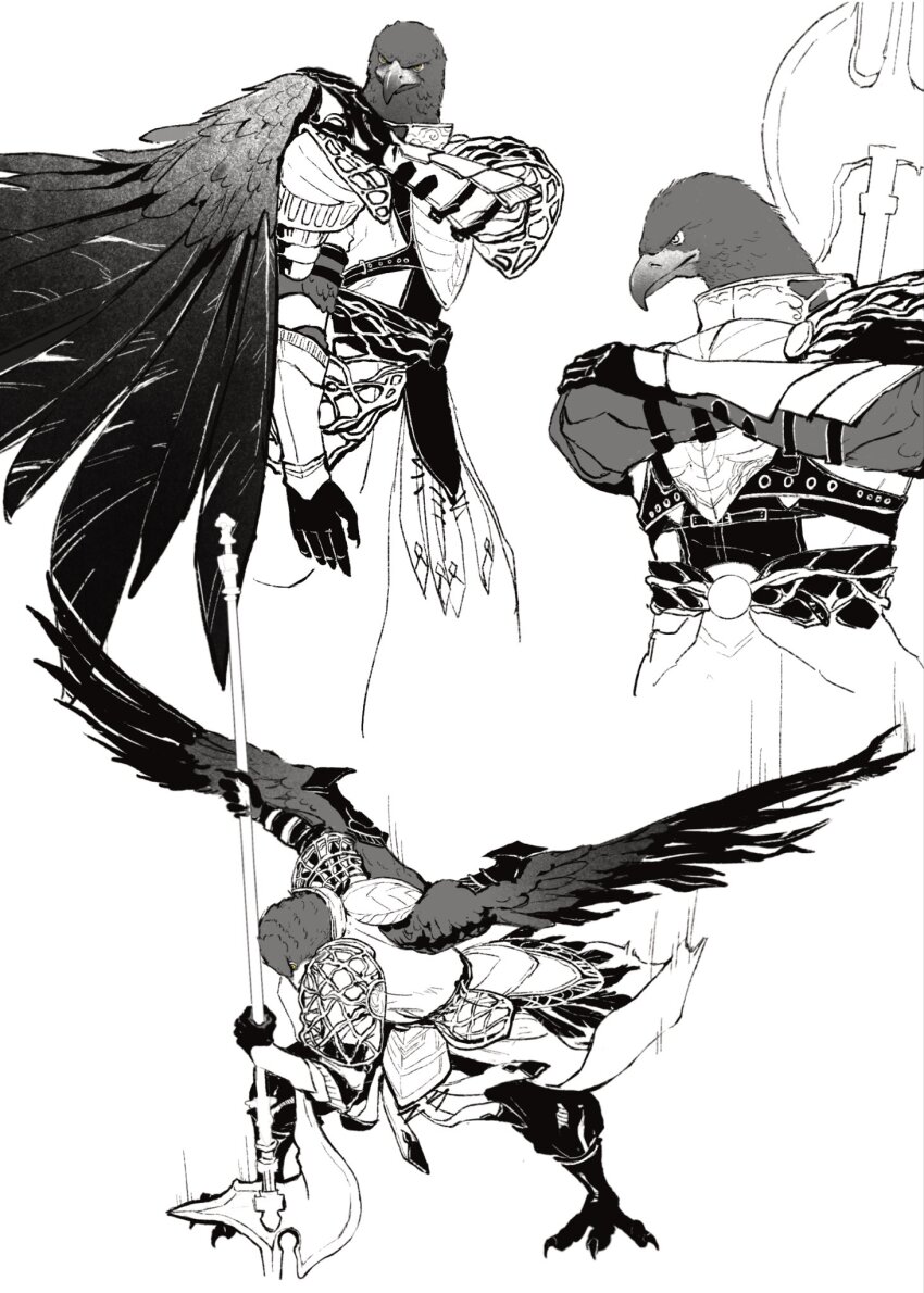 1boy, armor, beak, bird_boy, commentary, crossed_arms, elden_ring, elden_ring_nightreign