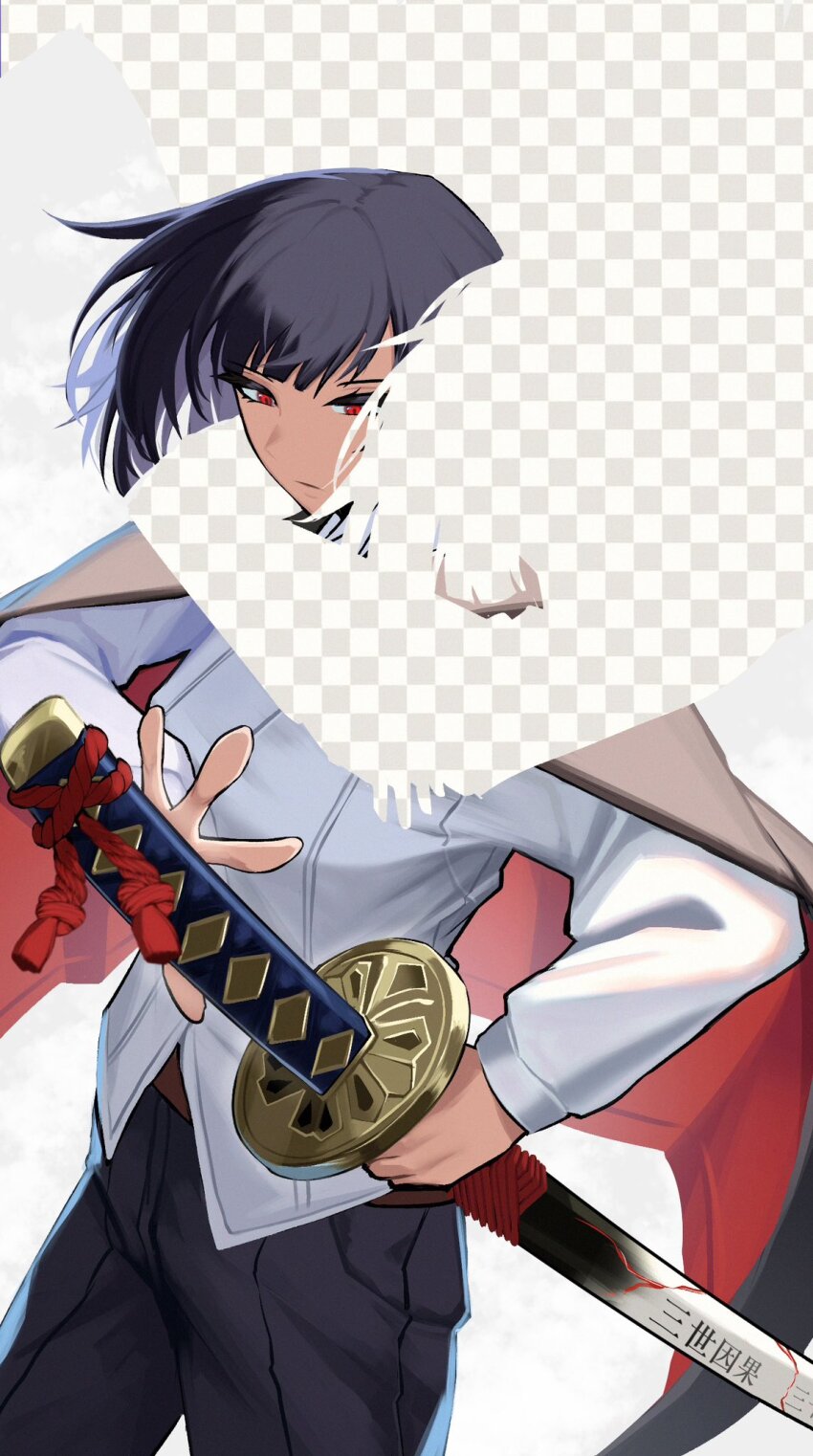 2girls, araya_(project_moon), black_hair, coat, coat_on_shoulders, commentary, english_commentary, highres