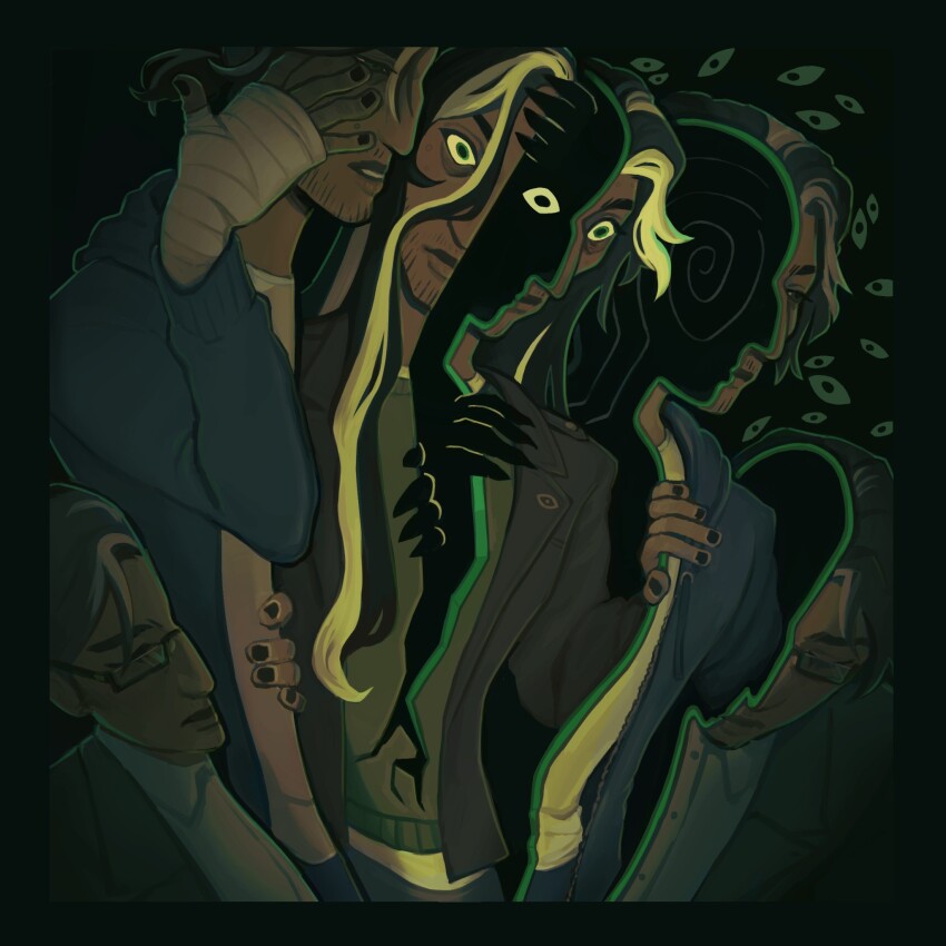 1boy, age_progression, aquiline_nose, black_hair, body_horror, closed_mouth, commentary, crack