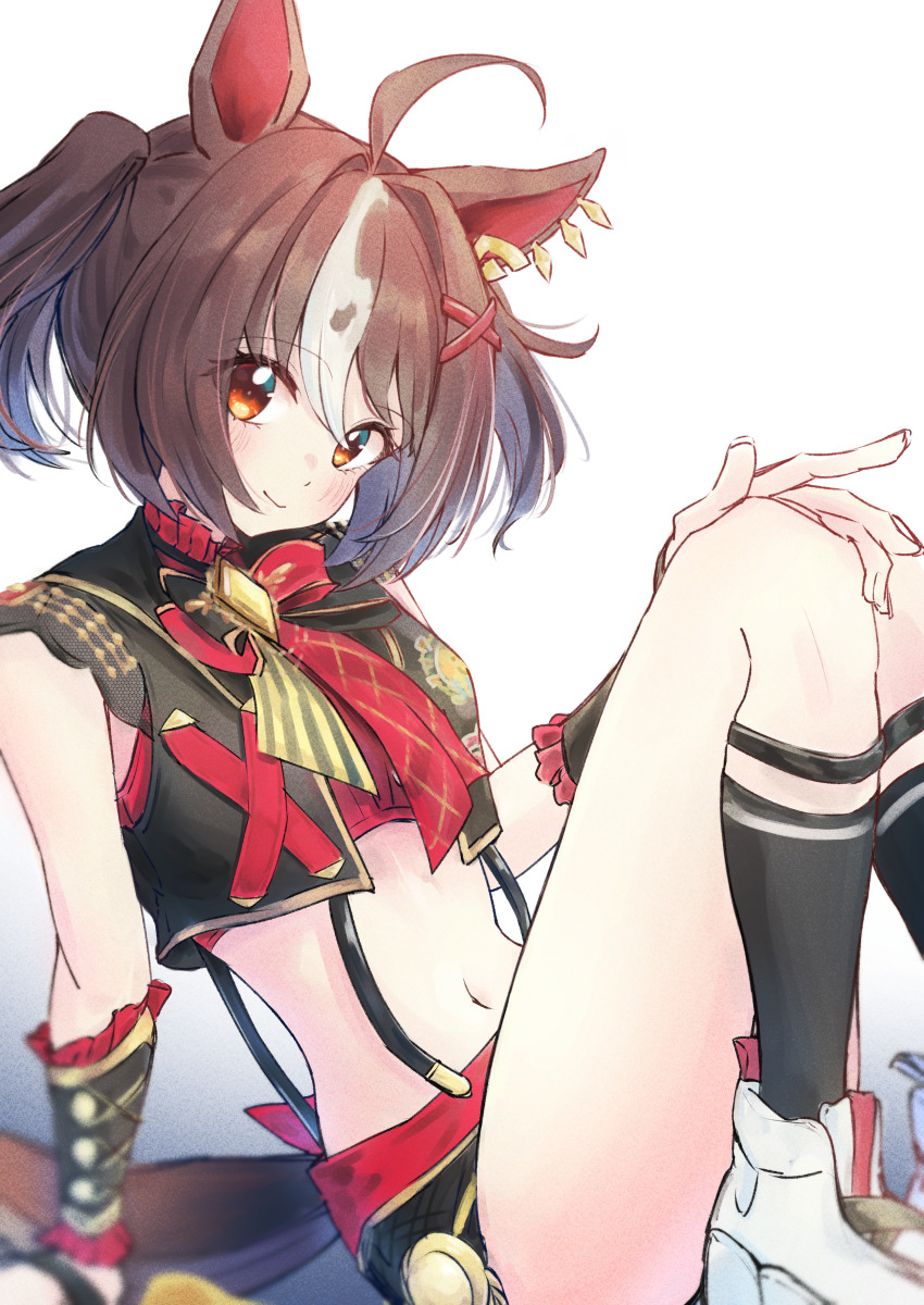 1girl, absurdres, ahoge, animal_ears, black_jacket, black_shoes, blush, brown_eyes