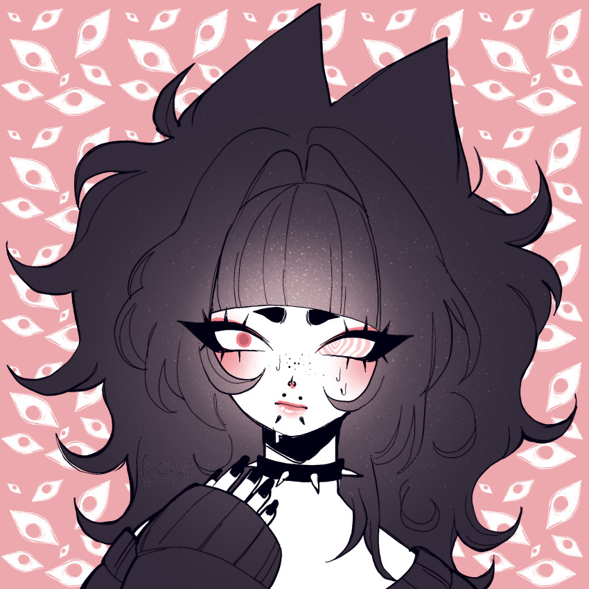 1other, absurdres, angelbite_(piercing), ash_kinoshita, black_hair, blunt_bangs, blush, choker