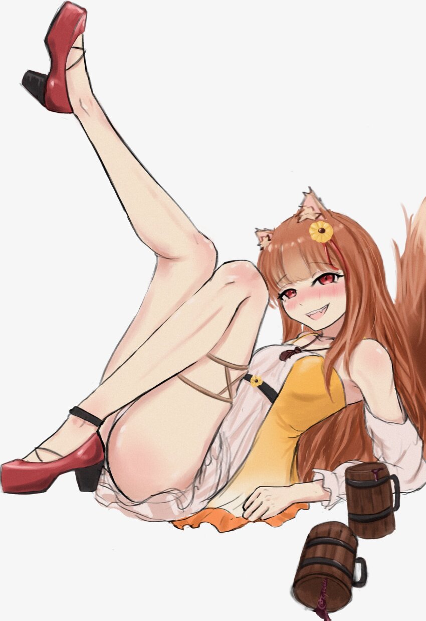 1girl, absurdres, alternate_costume, animal_ears, ass, bare_shoulders, beer_mug, blunt_bangs