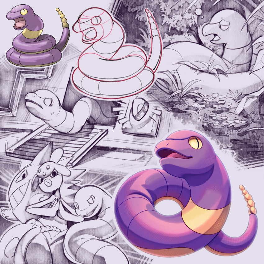 colored_skin, commentary_request, ekans, gen_1_pokemon, gen_3_pokemon, gengar, highres, medicham