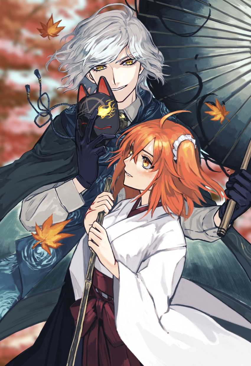 1boy, 1girl, absurdres, ahoge, black_gloves, commentary_request, edmond_dantes_(fate), edmond_dantes_(kyomaf_2024)_(fate)