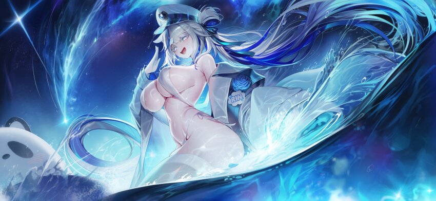 1girl, aokumo_rin, bikini, blue_eyes, blue_flower, blue_hair, blue_rose, blush