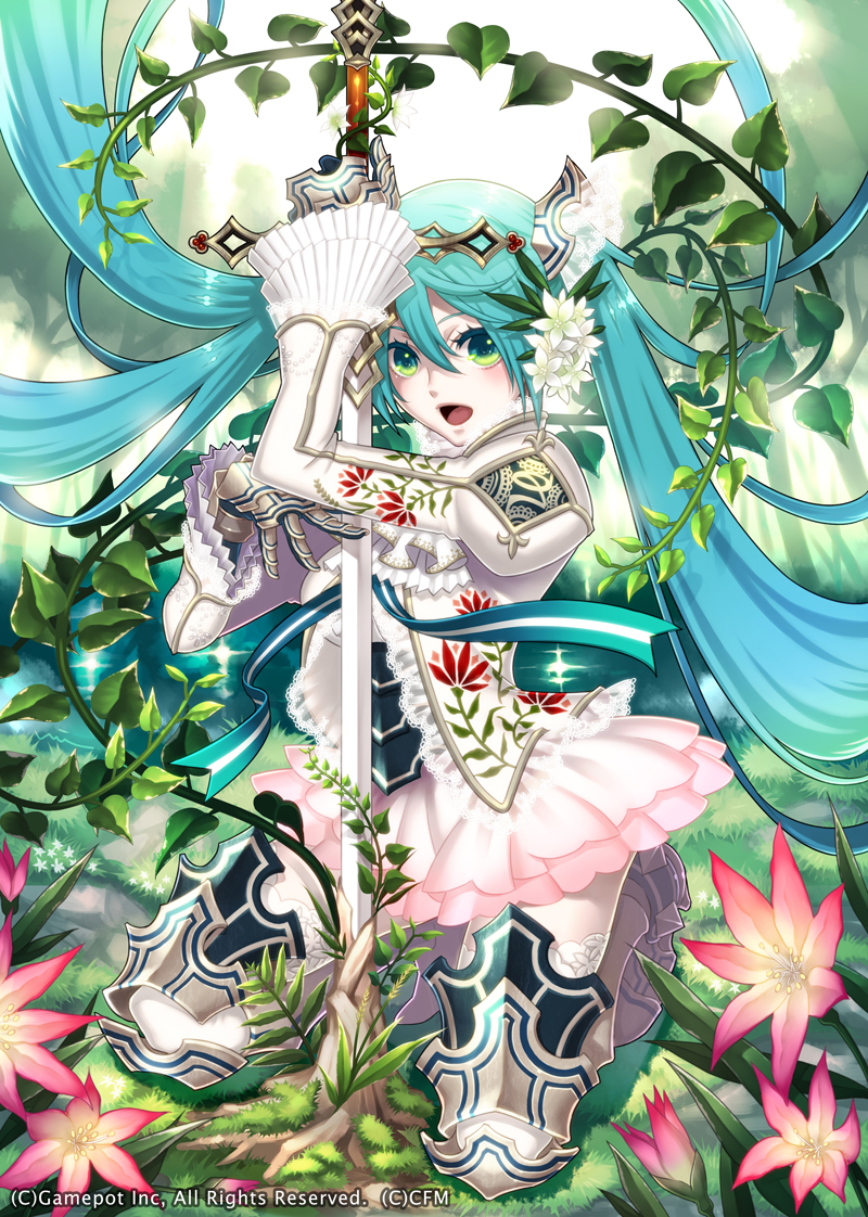 1girl, alteil, alteil_battle_rpg, alternate_costume, aqua_hair, armor, dress, fantasy