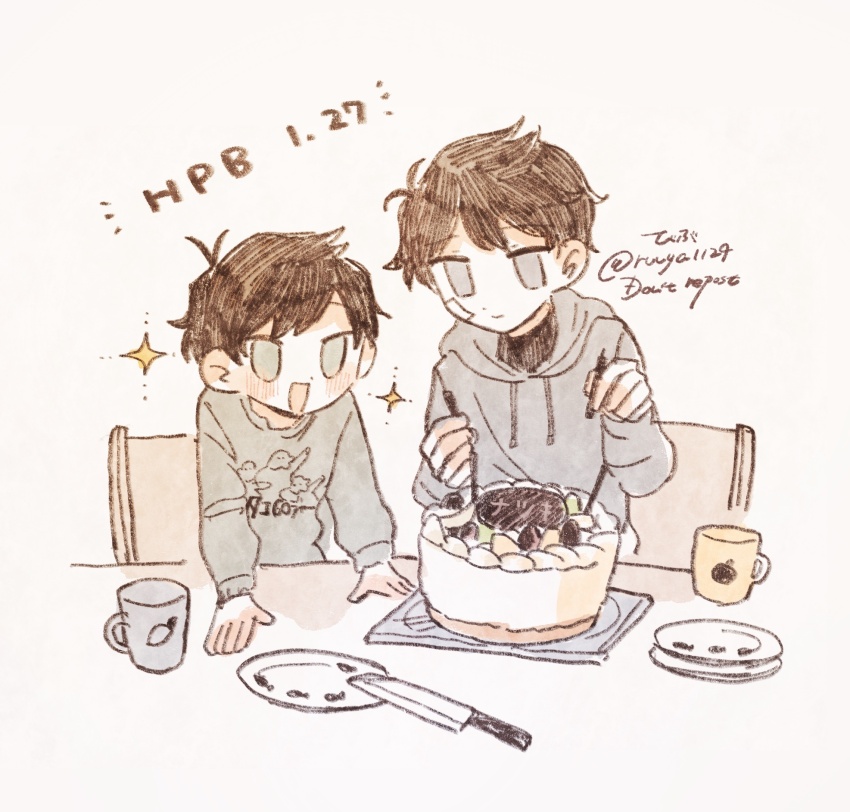 2boys, :d, aged_down, akinashi_haru, akinashi_natsuki, bandaid, bandaid_on_cheek, bandaid_on_face