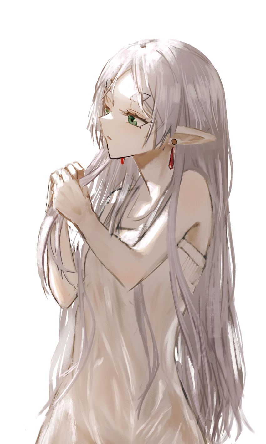 1girl, absurdres, alternate_hairstyle, bare_arms, bare_shoulders, breasts, cokei, commentary