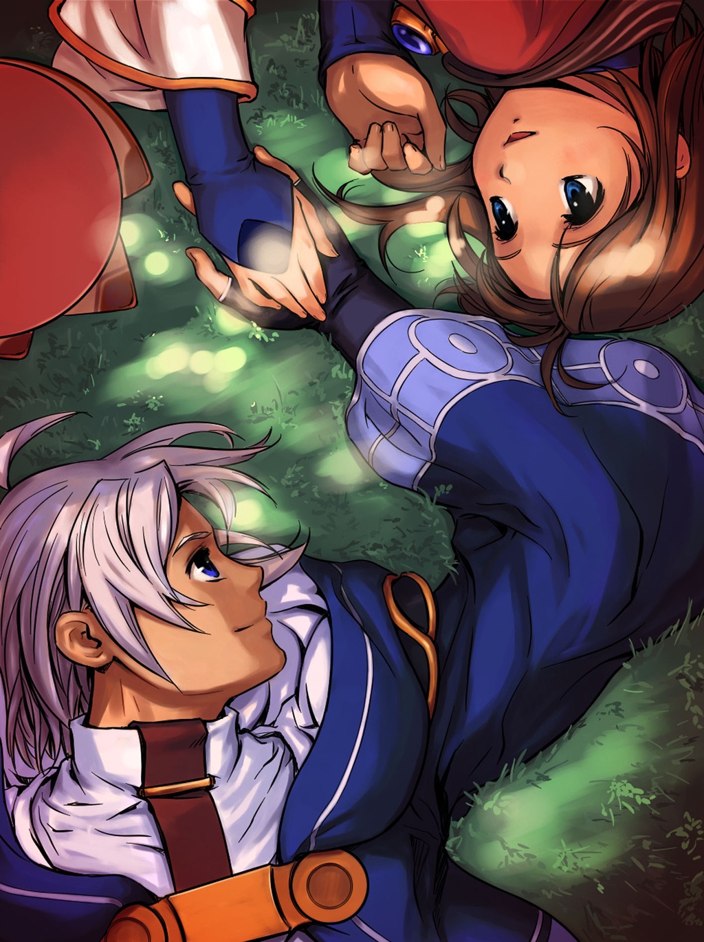 1boy, 1girl, :d, ahoge, armor, atelier_(series), atelier_iris, atelier_iris_2