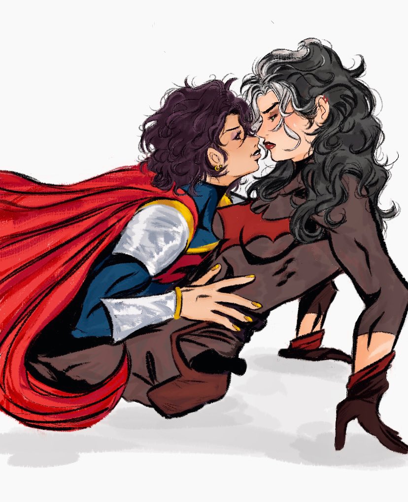 2girls, batman_(series), batman_symbol, black_bodysuit, black_gloves, black_hair, blue_eyes, bodysuit, commentary, dc_comics, english_commentary, genderswap, genderswap_(mtf), gloves, grey_bodysuit, jason_todd, makkiyz, multicolored_bodysuit, multicolored_hair, multiple_girls, muscular, pants, red_hood_(dc), red_hood_and_the_outlaws, short_hair, streaked_hair, superboy-prime, superhero_costume, taut_bodysuit, two-tone_bodysuit, western_comics_(style), yuri