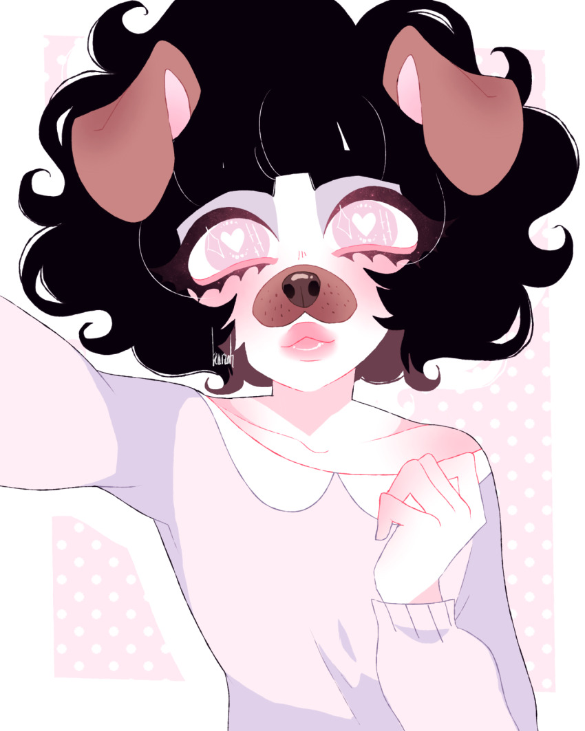 1boy, :3, animal_ears, black_hair, blunt_bangs, blush, dog_ears, dreamalgia