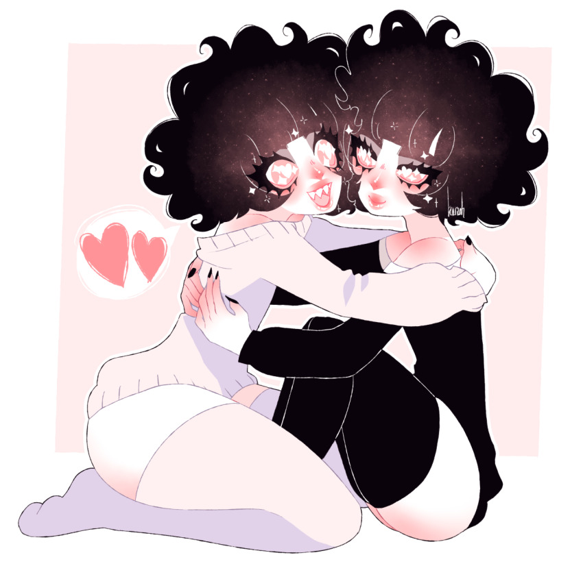 1boy, 1other, ash_kinoshita, black_hair, black_nails, blunt_bangs, crossdressing, crossdressing_(mtf)