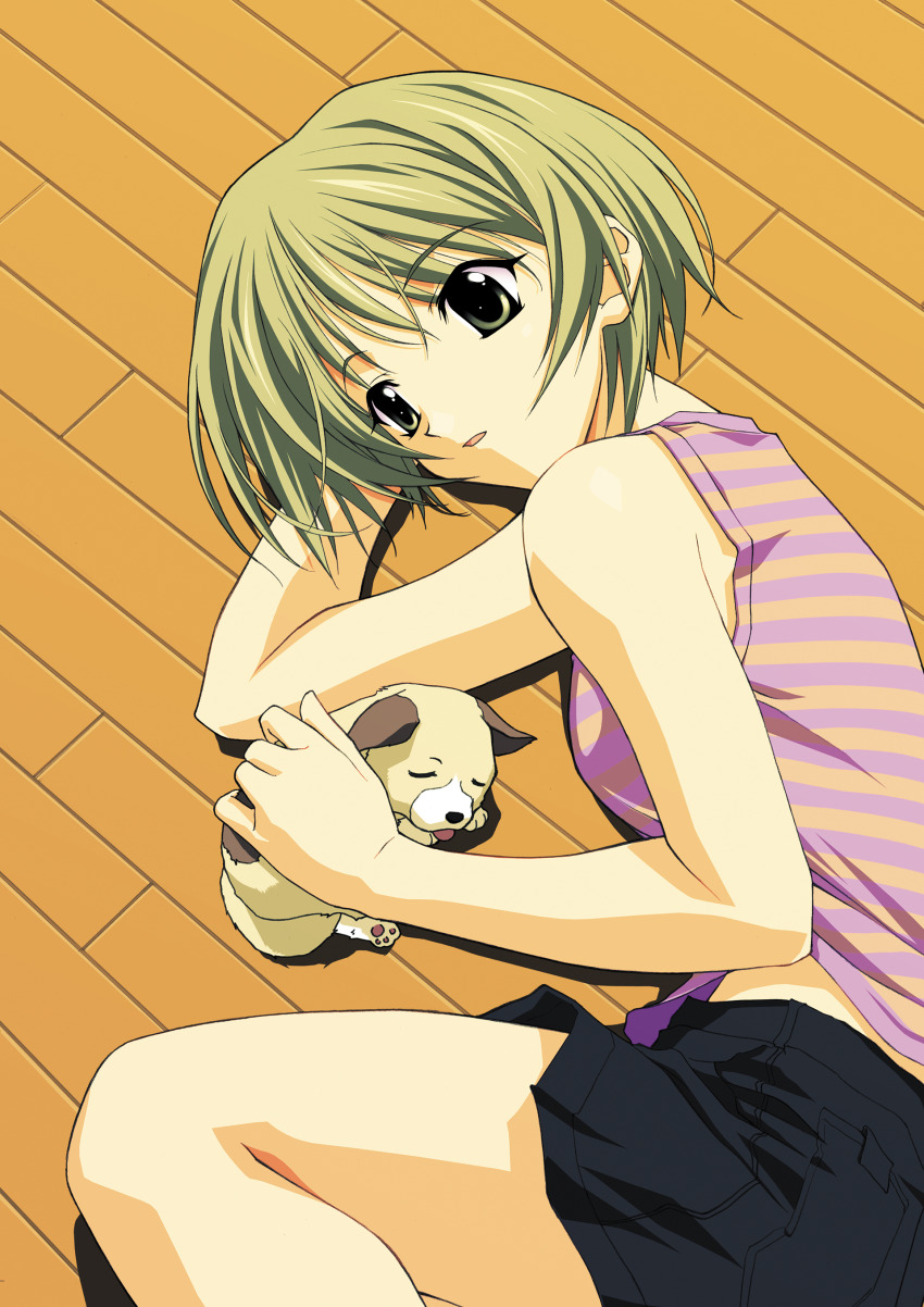 absurdres, dog, green_hair, highres, looking_to_the_side, memories_off, memories_off_1, non-web_source