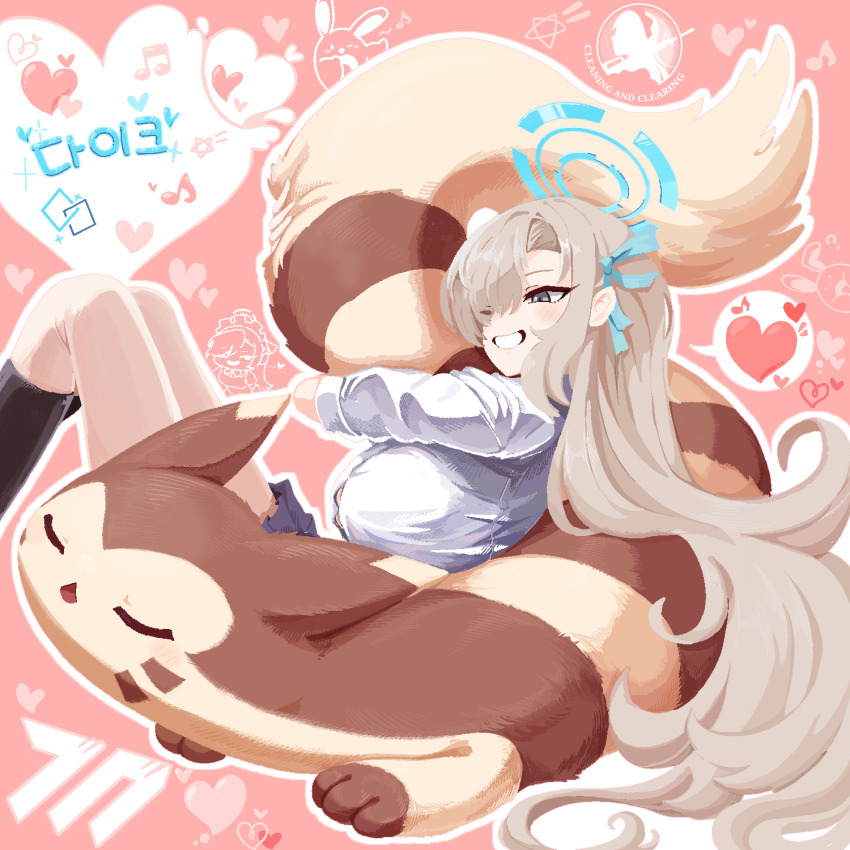 1girl, asuna_(blue_archive), blue_archive, blue_ribbon, blush, border, commentary_request, commission