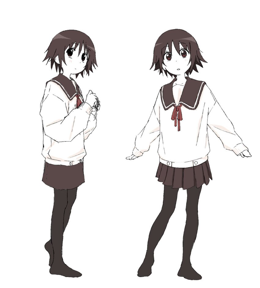 1girl, camera, closed_mouth, commentary_request, dot_mouth, full_body, greyscale, highres