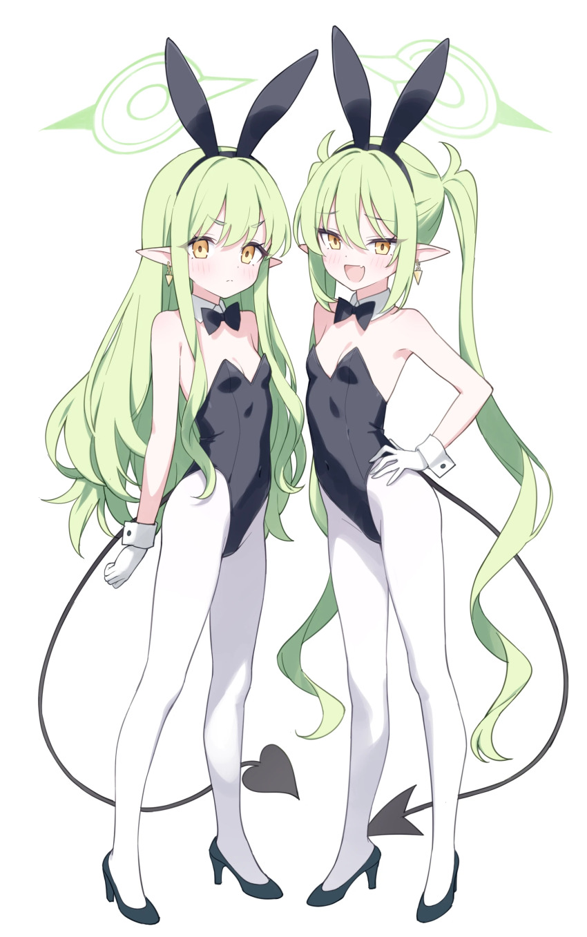 2girls, :d, absurdres, alternate_costume, animal_ear_hairband, animal_ears, bare_arms, bare_shoulders