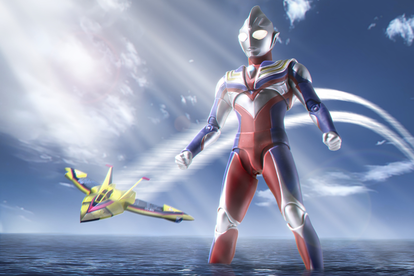 1boy, absurdres, aircraft, airplane, alien, armor, blue_sky, breastplate