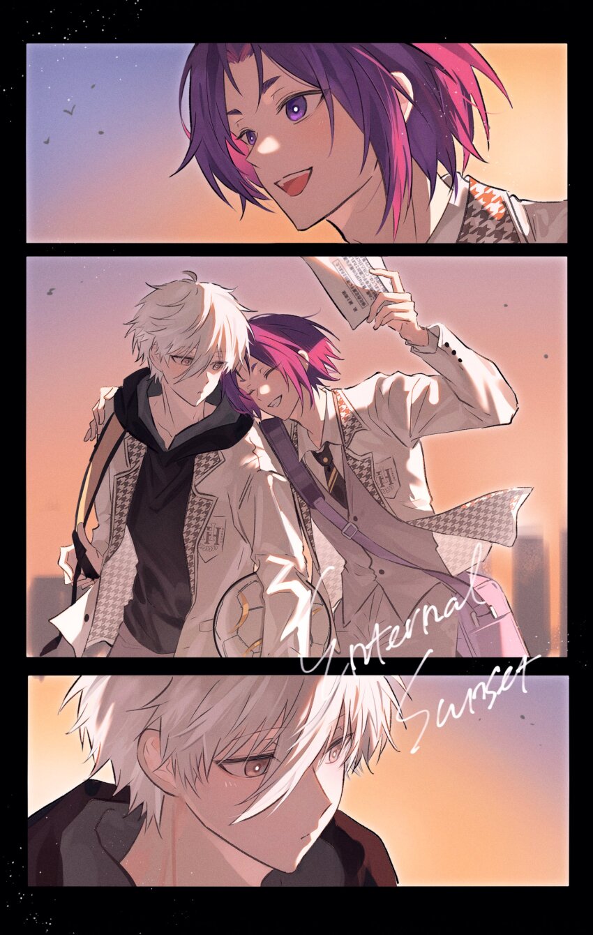 2boys, absurdres, bag, ball, blnag_peapond, blue_lock, blush, commentary_request