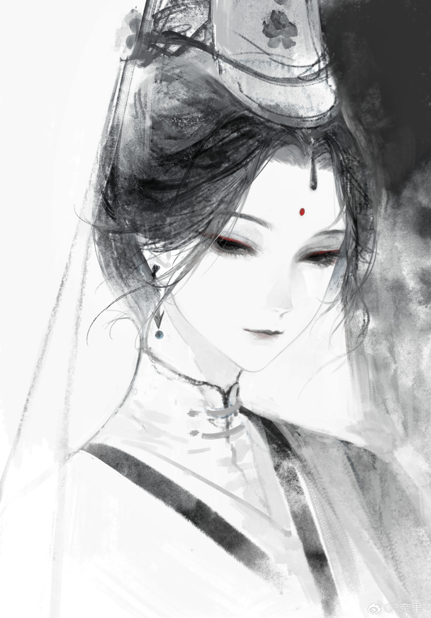 1girl, absurdres, chinese_clothes, chinese_commentary, commentary, curtained_hair, earrings, expressionless