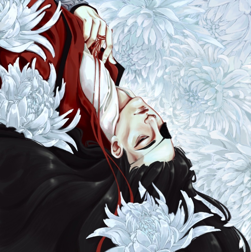 1boy, alifreeart, black_hair, bracer, cheekbones, chinese_clothes, collared_robe, commentary