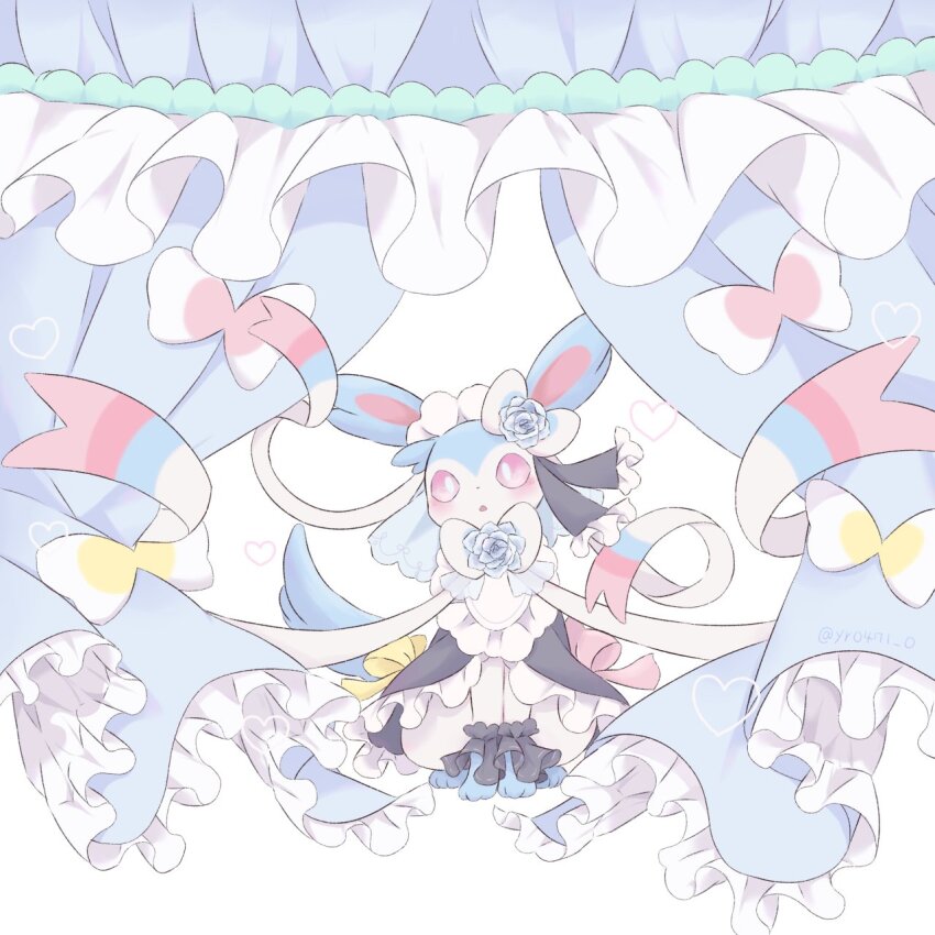 :o, alternate_color, blush, bow, clothed_pokemon, commentary_request, curtain_grab, curtains