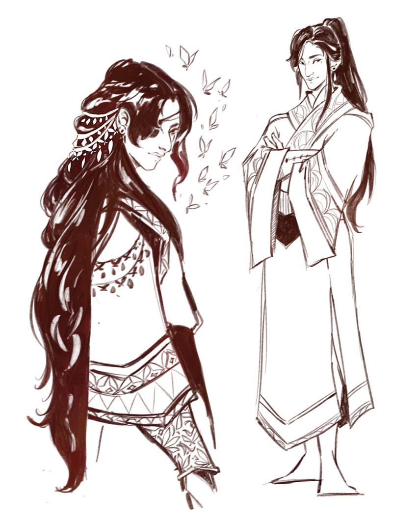 alifreeart, asymmetrical_bangs, black_eyes, black_hair, bracer, bug, butterfly, chinese_clothes