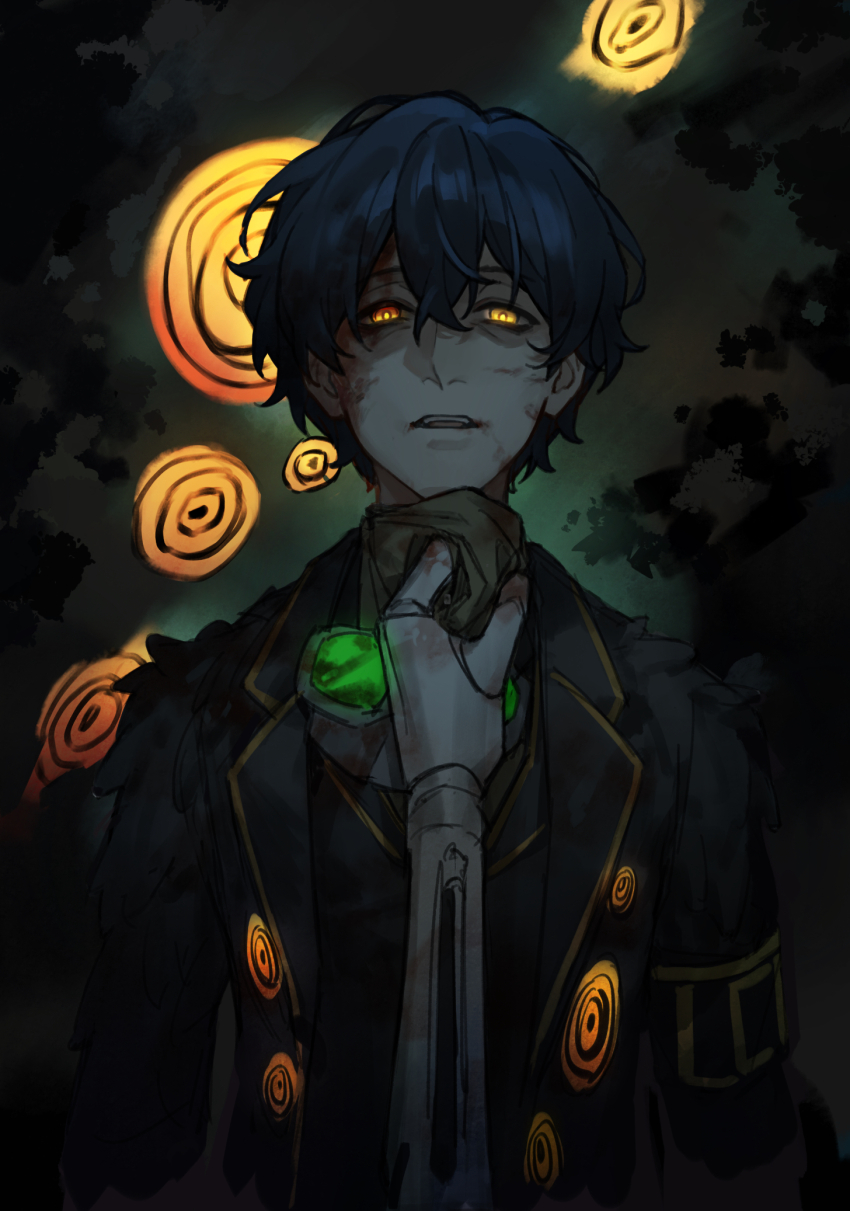 2boys, black_coat, blue_hair, callisto_(project_moon), coat, commentary_request, e.g.o_(project_moon), forest