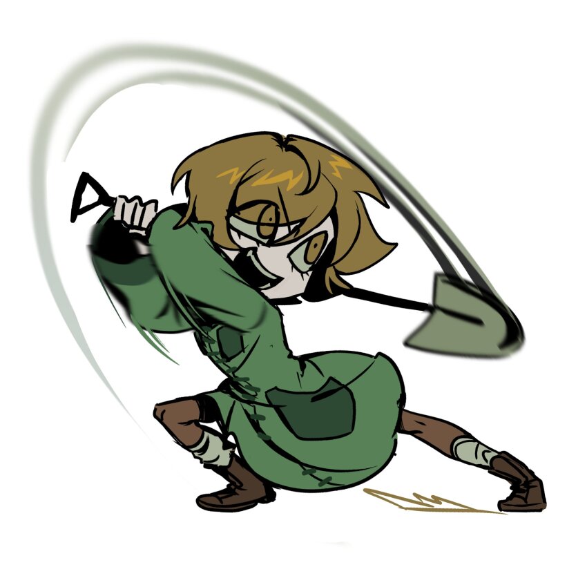 1girl, attack_trail, brown_eyes, brown_hair, coat, commentary_request, esther_freeling, full_body