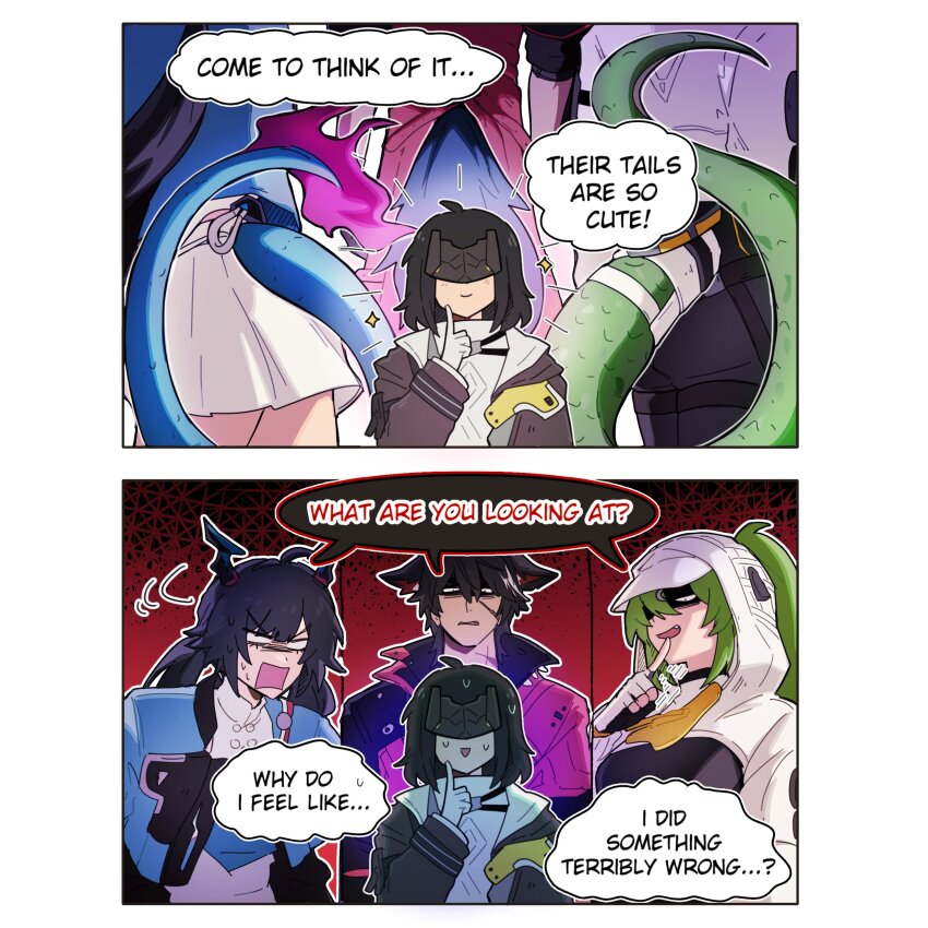 1boy, 3girls, absurdres, animal_ears, arknights, arknights:_endfield, black_bodysuit, bodysuit