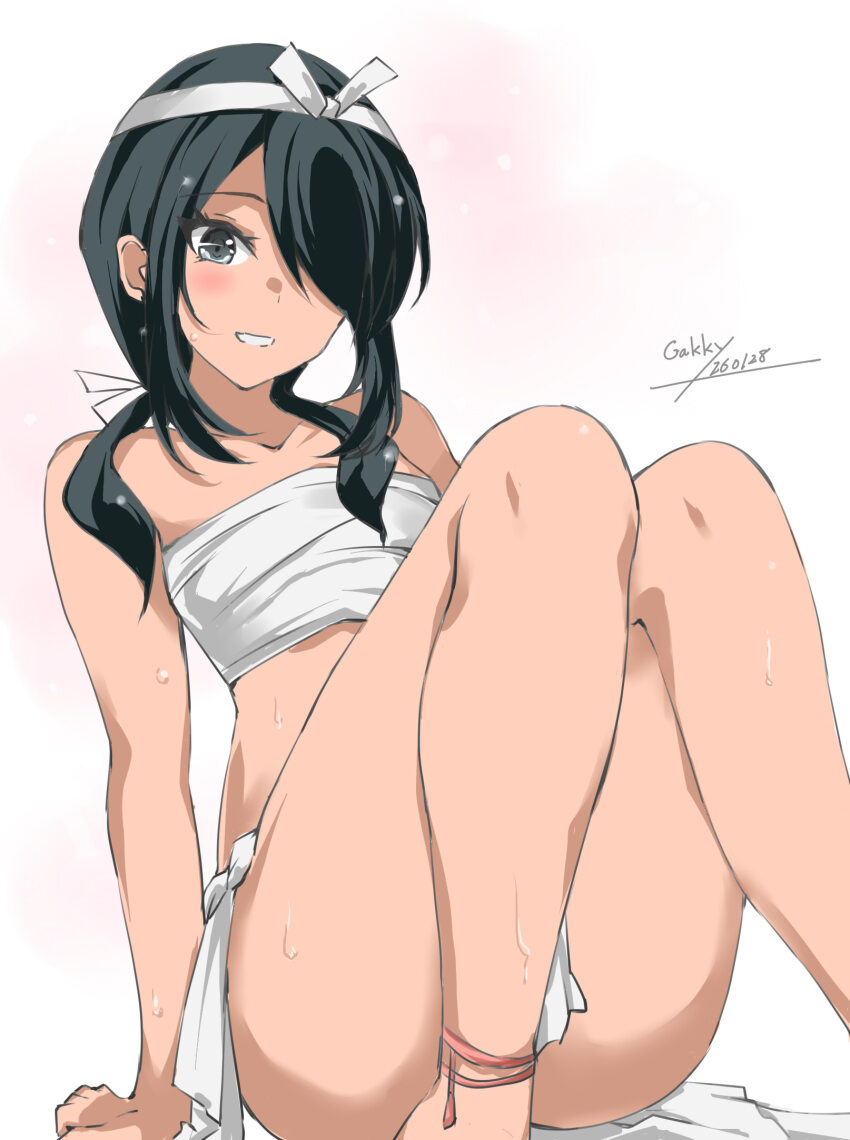 1girl, black_hair, collarbone, commentary_request, ecchuu_fundoshi, feet_out_of_frame, fundoshi, gakky