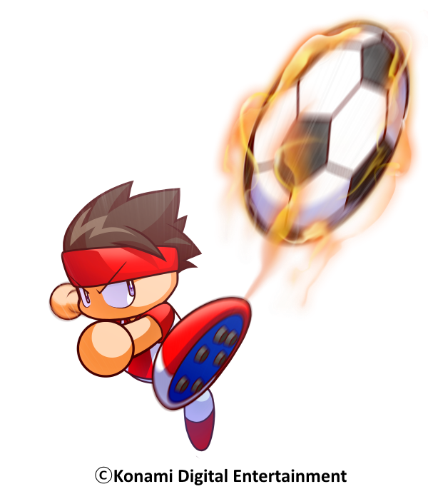1boy, artist_request, ball, brown_hair, copyright_notice, fire, hairband, jikkyou_powerful_pro_yakyuu