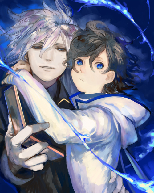 10s, 2boys, 3838383, bad_id, bad_pixiv_id, black_hair, blue_eyes, cellphone