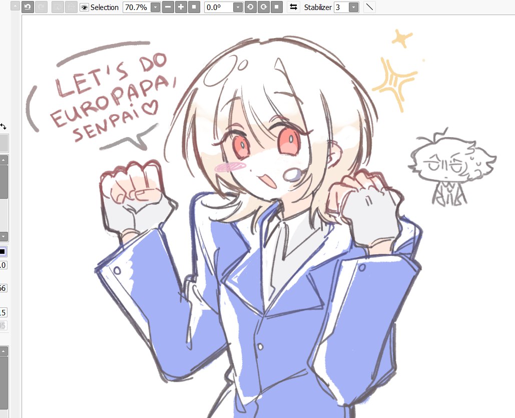 2boys, :d, akinashi_haru, art_program_in_frame, blue_jacket, blush, doodle_inset, english_text