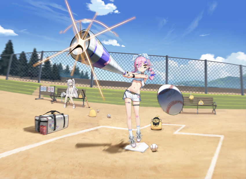 2girls, :o, absurdres, artist_request, azur_lane, baby_animal, bag, ball
