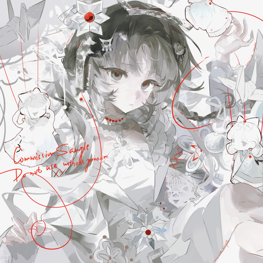 1girl, absurdres, bandaged_fingers, bandages, braid, brown_eyes, brown_hair, choker