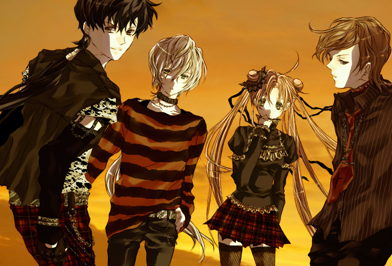 1990s_(style), 1girl, 3boys, alternate_costume, belt, bishoujo_senshi_sailor_moon, bishoujo_senshi_sailor_moon_sailor_stars, bishoujo_senshi_sailor_moon_stars